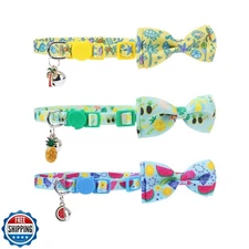 PUPTECK Summer Bow Tie Cat Collar with Bell - Breakaway Safety 3-Pack, Adjust