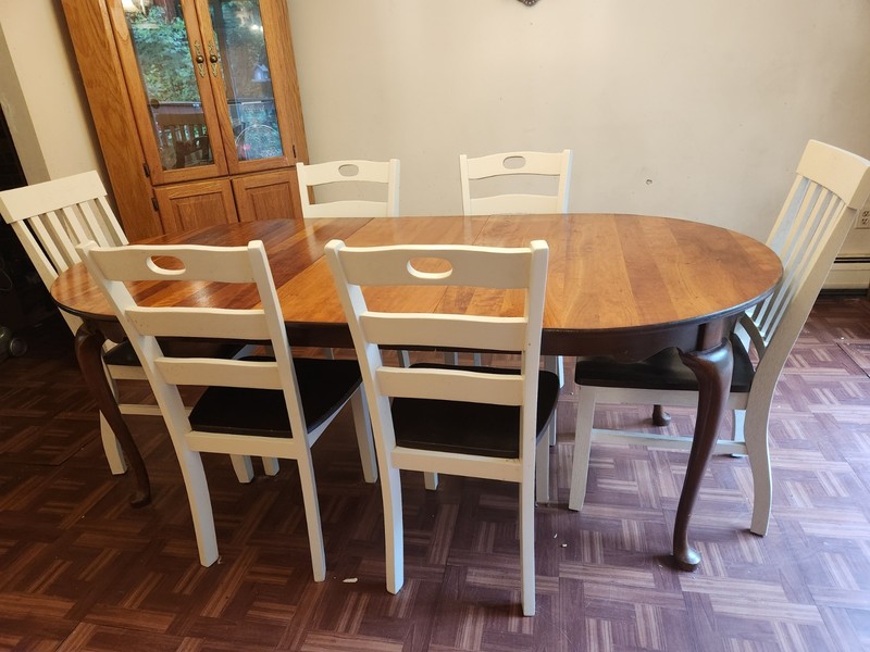 Dining Room Set Hitchcock Cherry Table, 6 Farmhouse Chairs, Optional Oak Hutch