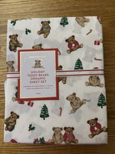 Pottery Barn Kids Holiday Teddy Bears Organic Sheet Set Christmas Twin New