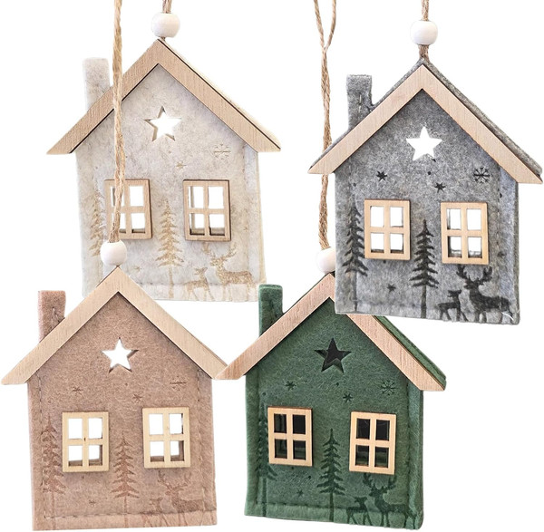 Filz-HäUser WeihnachtsanhäNger, 4 StüCk: Haus-AnhäNger Aus Filz & Holz, Geschenk-image