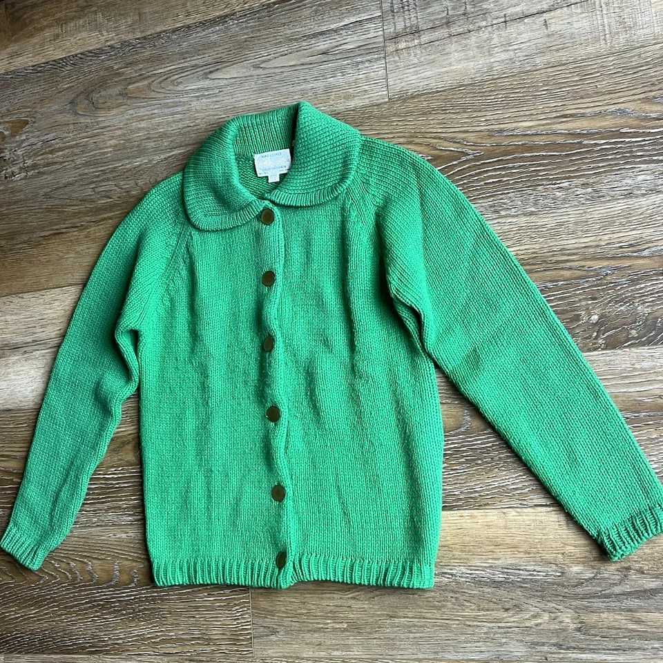 Cárdigan Suéter Tejido a Mano Años 60 De Colección Cuello Peter Pan Verde Mujeres M MCM Mod Foto 2 de 4