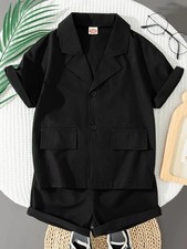 2-Piece Boys Casual Safari Shirt Short Set