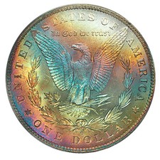 1883-O ANACS MS64 MORGAN $ MONSTER "PQ" VIBRANT RAINBOW TONING (VIDEO} **