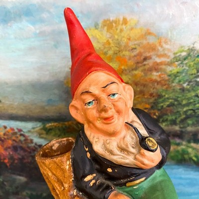 Vintage Gnome Seated Smoking Pipe West Germany Heissner Spalu Spang terra cotta