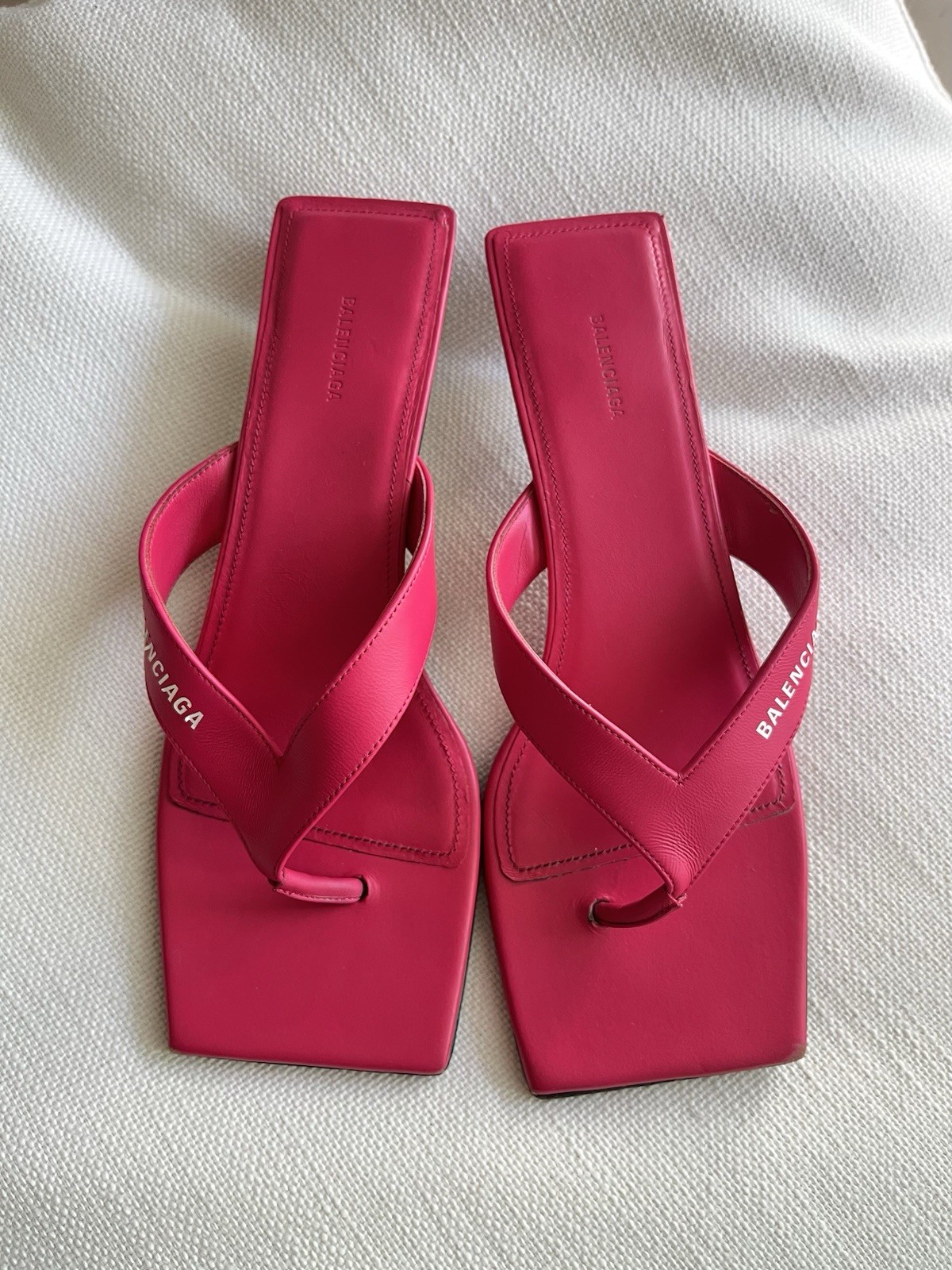 Balenciaga 36.5 Rose Leather Thong Square Toe Slide Sandals