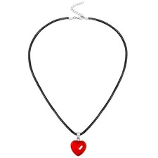 Red Heart Necklace for Women Adjustable Glass Heart Pendant Glass Red Heart