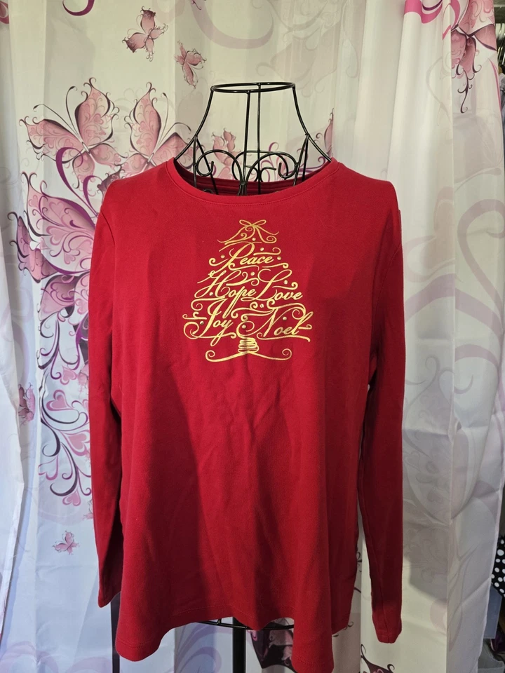 Top Studio Works Mujer Rojo Manga Larga Talla Pequeña XL Metálico Holiday Tree Hope Foto 4 de 4