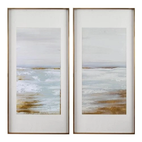 Uttermost Coastline Aluminum Framed Prints in Light Blue/Gray (Set of 2) - Picture 1 of 7