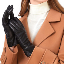 Luxury Italian Soft Leather Gloves for Women - Genuine Sheepskin Leather Women  S
