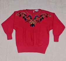 Vintage Victoria Harbour Large 80s 90s Beaded Sequined Holiday Sweater