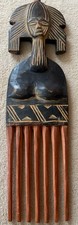 Vintage African Tribal Wooden Hair Comb Hand Carved Head Top