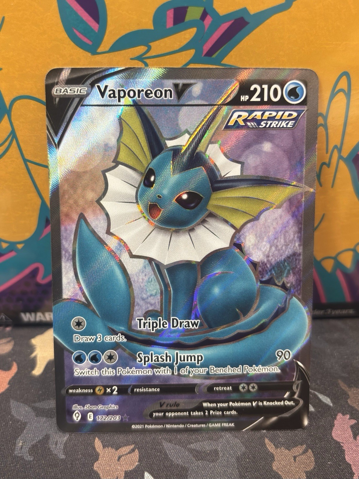 Vaporeon V Ultra Rare Full Art Holo 172/203 SWSH Evolving Skies Pokémon NM/M
