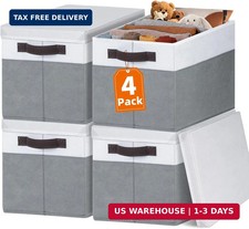 Large Closet Storage Baskets Bins with Lids 4 Pack, Storage Baskets for Organizi