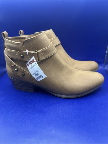 UNIONBAY Stivaletto donna Tilly zip laterale borchie accenti tacco a blocco cognac taglia 8 - Foto 3 di 11