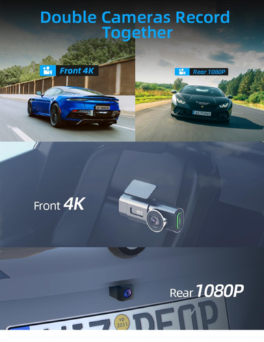 Q20 4K Dash Cam Front and Rear, Mini WiFi Dashcam for Car, Super Night Vision - Picture 3 of 12