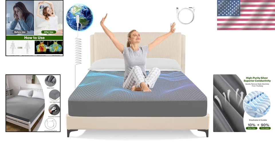 90% Organic Cotton + 10% Silver Fiber - King Size Bed Sheet - Image 2 of 4