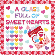 Valentine's Day Heart Bulletin Board Decorations with Pink Border for Classrooms