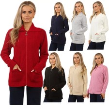Ladies Zip Up Cardigan Diamond Cable Knit, Mid-Length, Soft Acrylic, Made  UK