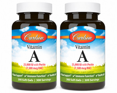 Pack of 2 Carlson Labs Vitamin A with Pectin 25000 IU,300 Softgels Free Delivery