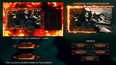 Fire Twitch Overlay Pack | Animated Stream Scenes, Alerts & Facecam