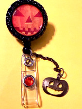 Halloween Pumpkin 7 Id badge holder retractable alligator clip