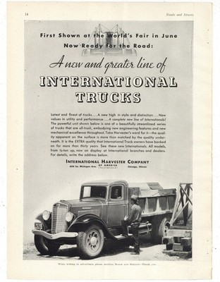 1934 Ads F&B of PG: IH International Harvester Dump Truck & Osgood Power Shovel