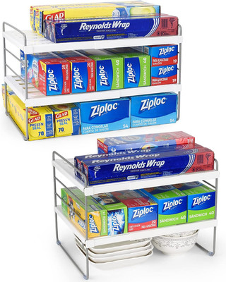 2 Pack Expandable Kitchen Wrap Organizer Rack, Height & Width Adjustable Aluminu