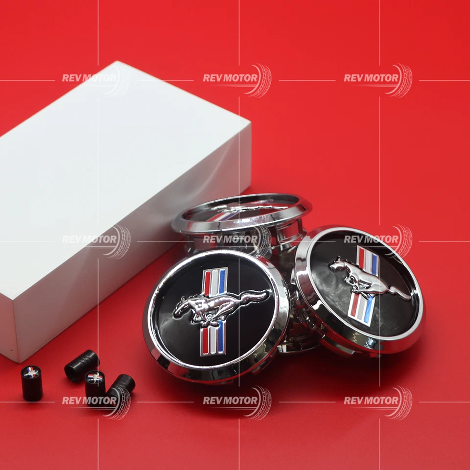 4PCS For M-ustang Black w/ Chrome Running Horse Wheel Center Caps - Image 4 of 4