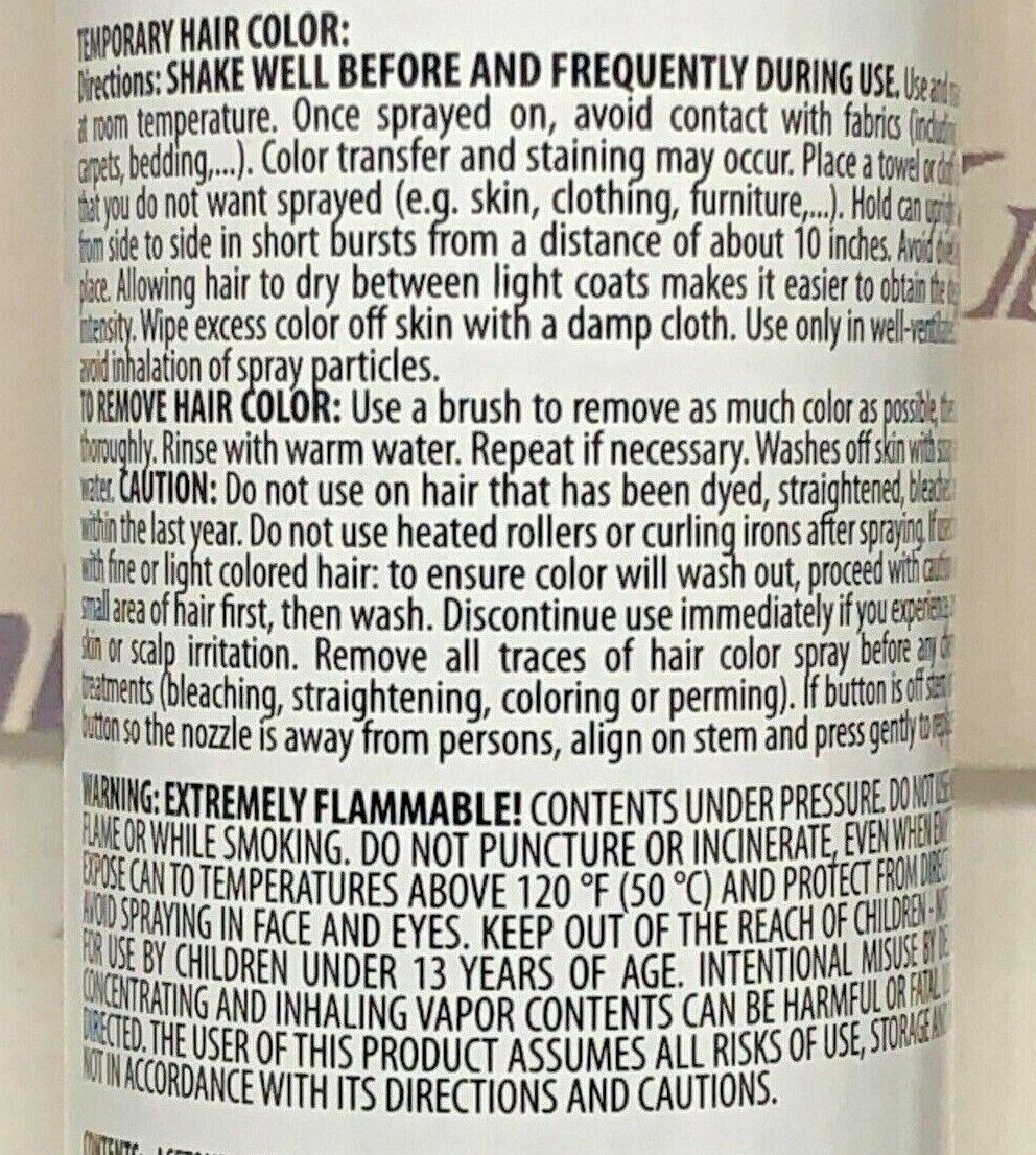 Halloween Temporary Spray-on Hair Color, Red, Blue, White, Purple, Blue, Black