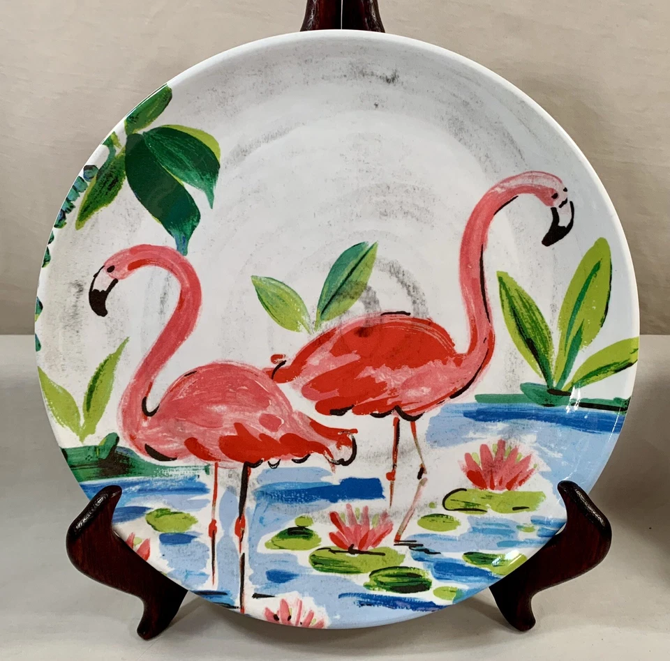 "Lote de 2 platos de 9"" para ensalada/almuerzo de melamina Cynthia Rowley FLAMINGO: tropical" Foto 2 de 4