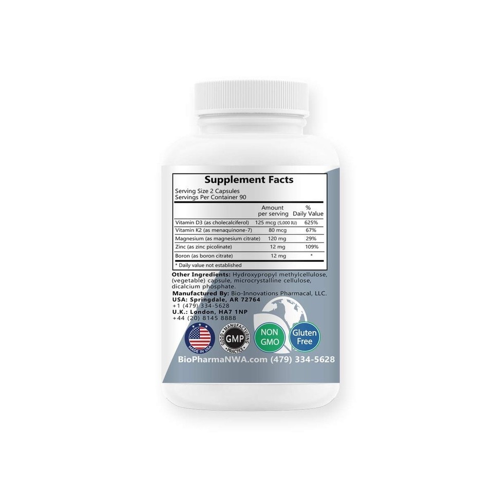 BioInnovations Pharmacal BioD3 Plus Boron Vitamin K2 Magnesium & Zinc
