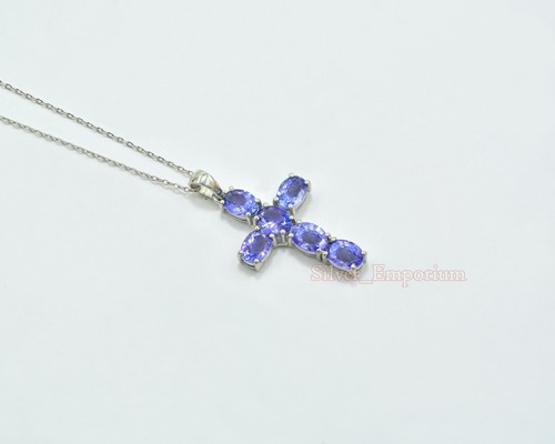 7x5 MM Natural Tanzanite 925 Sterling Silver December Birthstone Wedding Pendant - Picture 2 of 10