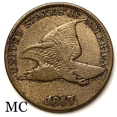 1857 Flying Eagle Cent FS-402 Snow-9 Die Clash w/ Half Dollar 50C. Scarce!