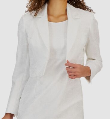 Kasper Women's White Jacquard Open-Front Cropped Jacket Size 18