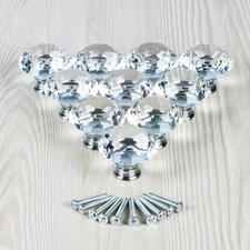 10Pcs Crystal Glass Clear Door Knob Drawer Cabinet Furniture Kitchen Handle Pull