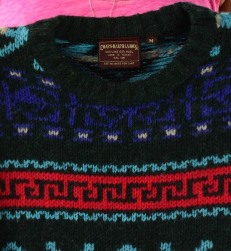Vintage Mens M Chaps Ralph Lauren Shetland Wool Fair Isle Sweater EUC Geometric - Picture 4 of 4
