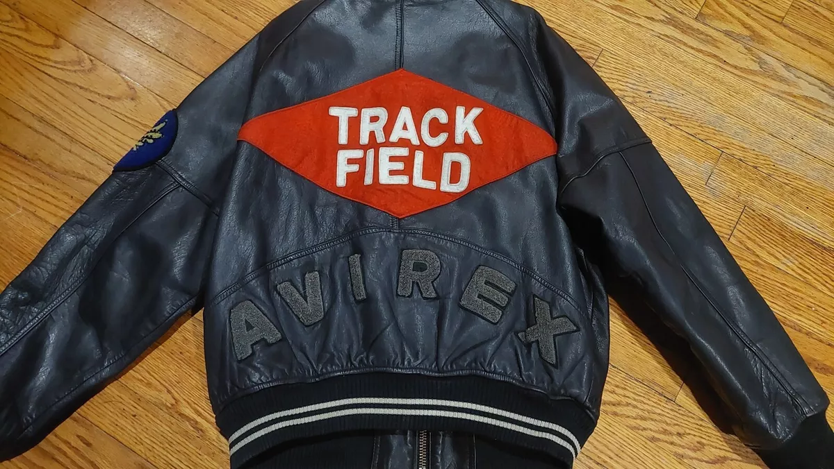 Bkack Avirex Track Field Leather jacket Classic Vintage sz Small