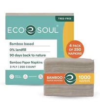 ECO SOUL 100% Bamboo Premium 3 Ply Paper Napkin 1000 Count 4 Packs of 250 FreePP