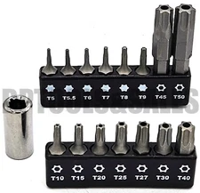 16pc Security Torx Bit Set Tamper Proof Star T5 T7 T10 T15 T20 T25 T30 T40 T50