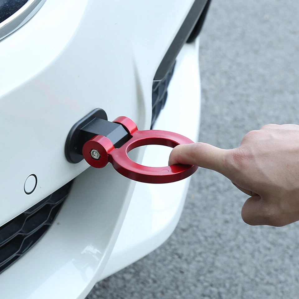 Universal Car Accessories Ring Track Racing Style Red Tow Hook Look Decoration Foto 2 de 4