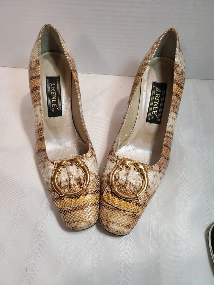 Zapatos de salón J.Renee' de cuero genuino con detalle dorado pantera talla 6,5 estampado de serpiente... Foto 2 de 4