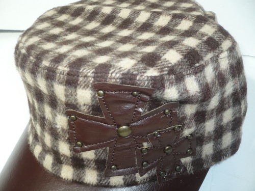 Something Special newsboy cap brown / cream check one size women's NWT - Picture 3 of 11