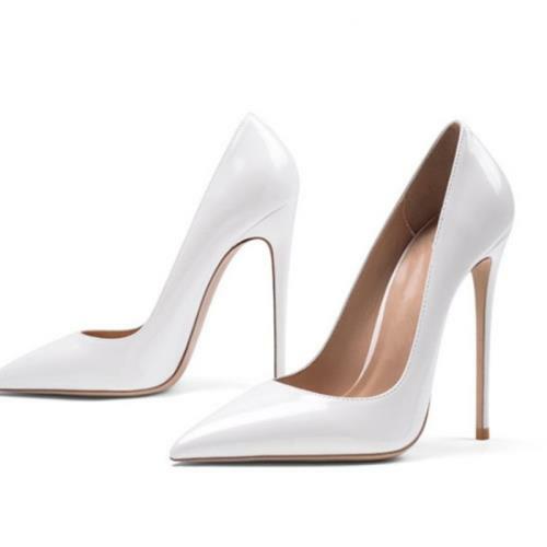 Womens Stiletto High Heels Pointy Toe Pumps Slip on White Patent