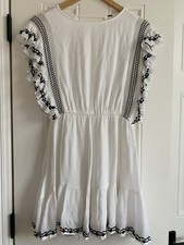 Free People Weekend Brunch Embroidered Mini Dress Sz 8 White with Sash Belt