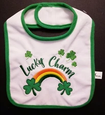 St Patrick's Day - Baby Bib (0-12m) Embroidered Shamrock Irish Lucky Charm