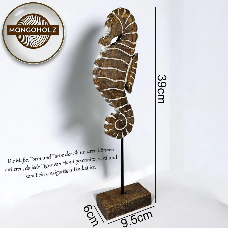 Dekofigur Seepferdchen 2er Set Figur Tischdeko Holz Maritime Deko Mangoholz  - Bild 2 von 4