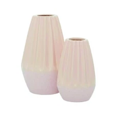 DecMode 11", 8"H Handmade Pink Ceramic Vase, Set of 2