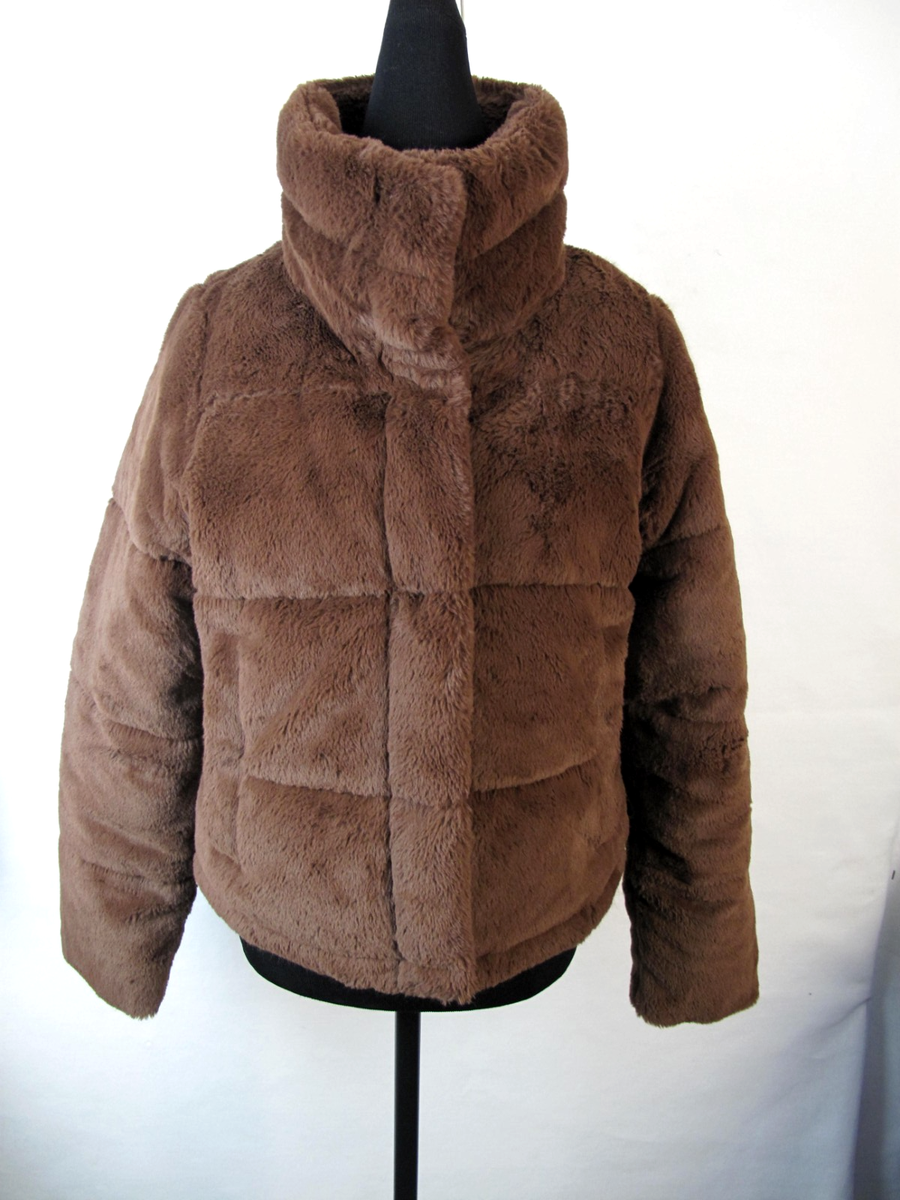 Abercrombie Fitch Faux Fur Puffer Jacket, Size M Brown Snaps (JJ)