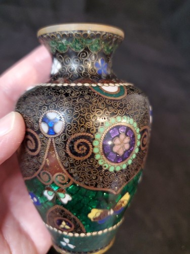 Antique Chinese Cloisonne Vase Multi Color Beautiful Design Blue Interior - Picture 15 of 24