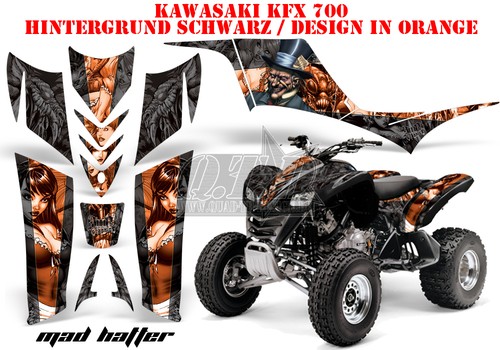 KIT GRÁFICO DE DECORACIÓN DE CARRERAS AMR ATV KAWASAKI KFX 450 Y 700 MAD HATTER B - Imagen 2 de 10